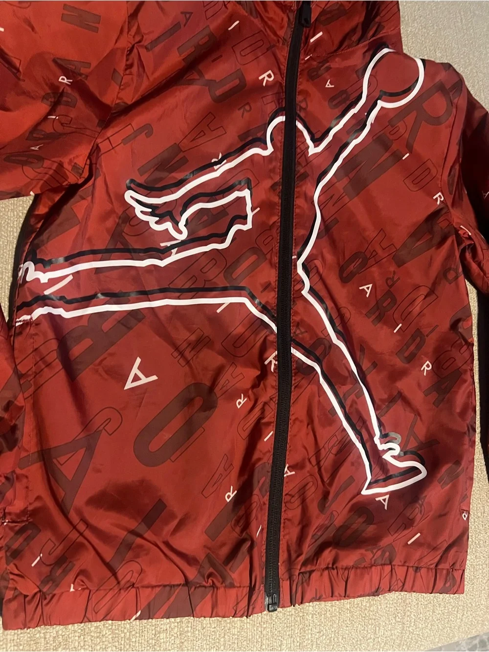Jordan Red Jumpman Boys Graphic Hooded Windbreaker Size Small (8-10 yrs)